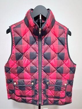 J.Crew Navy and Red Quilted Plaid Puffer Vest